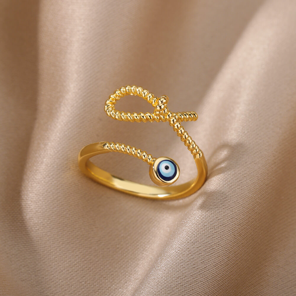 Turkish Zircon Evil Eye Rings For Women Open Adjustbale Gold Plated Stainless Steel Ring Couple Rings Wedding Jewelry Bague