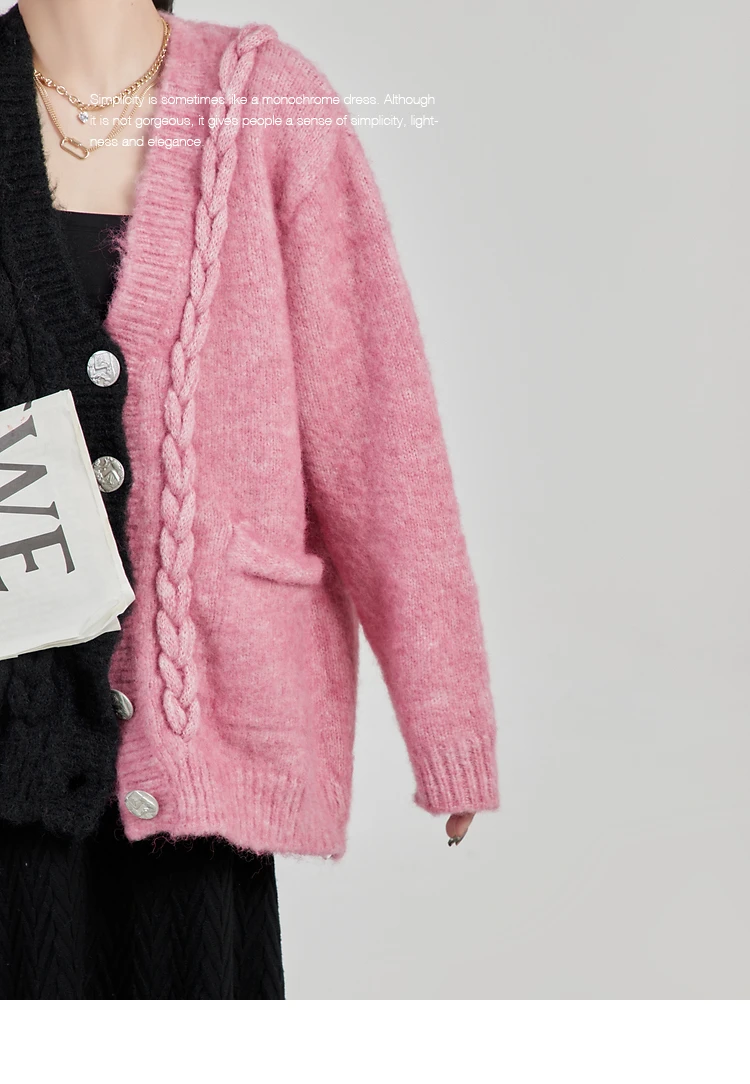 Ladies Colorblock Chunky Oversized Knitted Cardigan