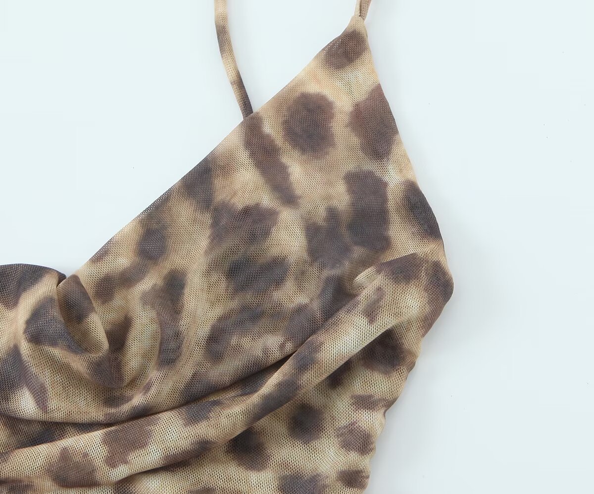 Short Leopard Print Mesh Strapless Dress