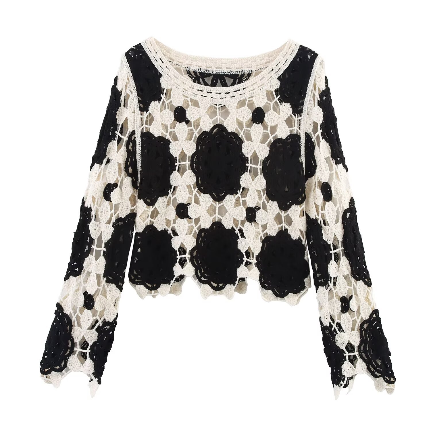 Polyester Long Bell Crew Sweater