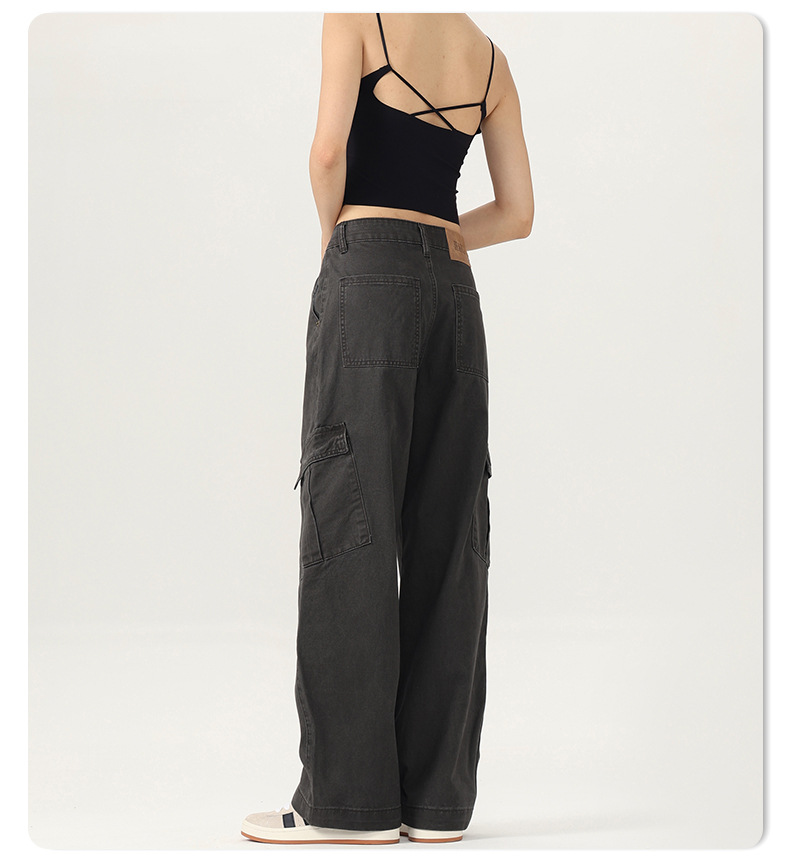 Women's Straight Cargo Pants Unisex Multi-Pocket Design Wide Leg Casual Trousers