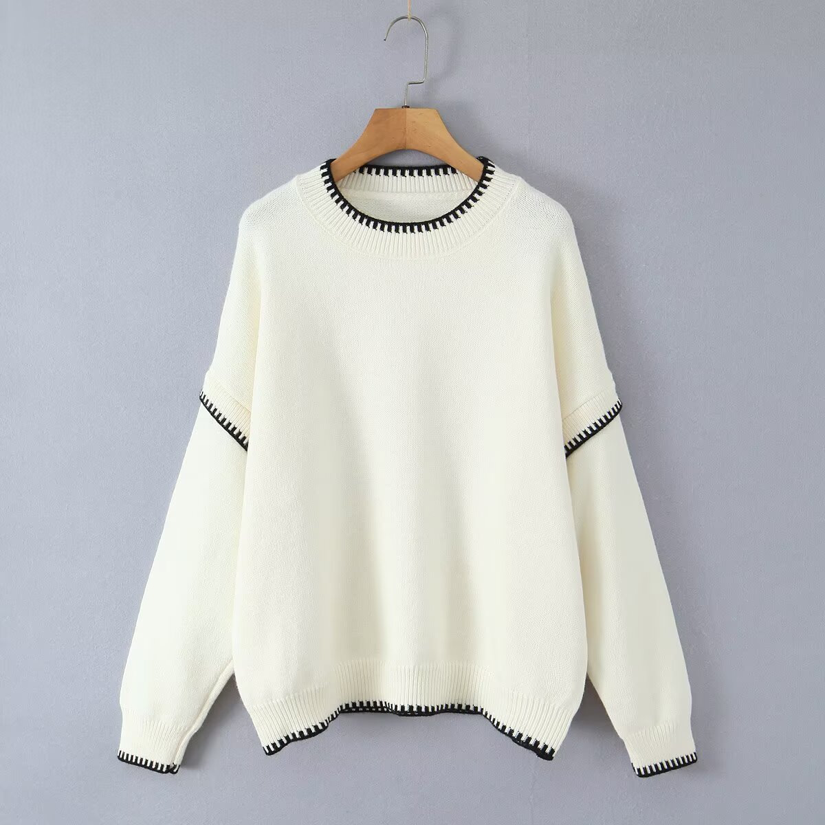 Ladies Long Sleeve Two-Tone Polyester Sweater
