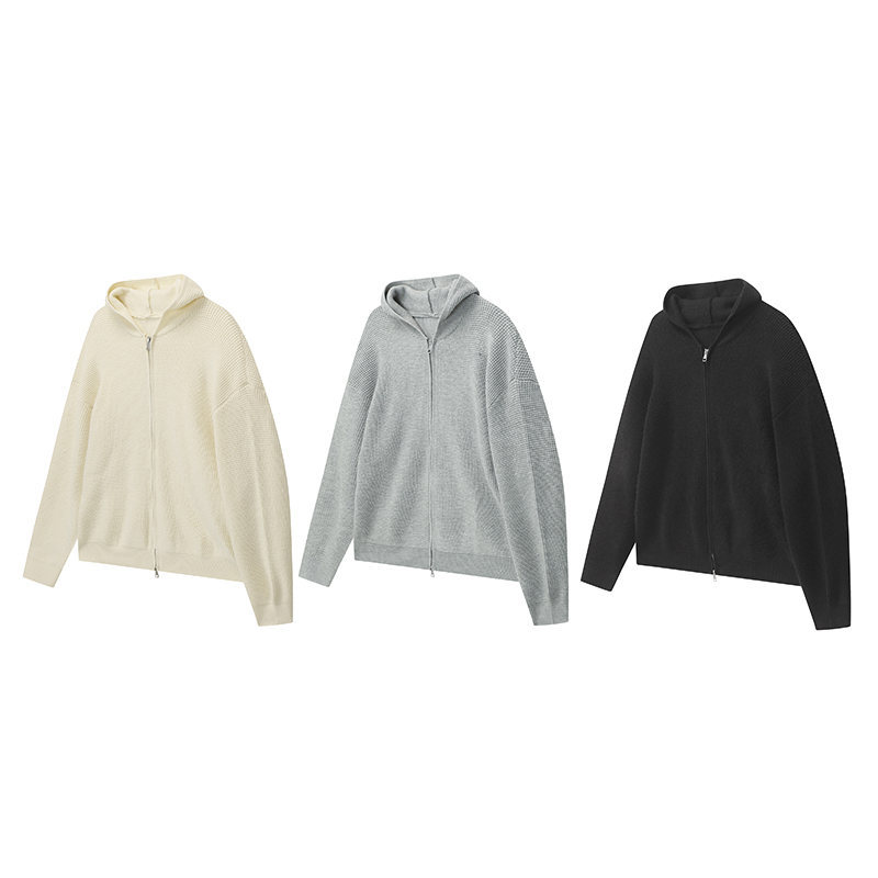 Relaxed Plain Ribbed Hood Wrap Cardigan