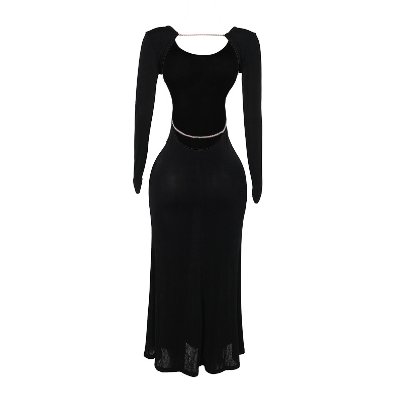 U Neck Pencil Open Back Full Sleeve Dress