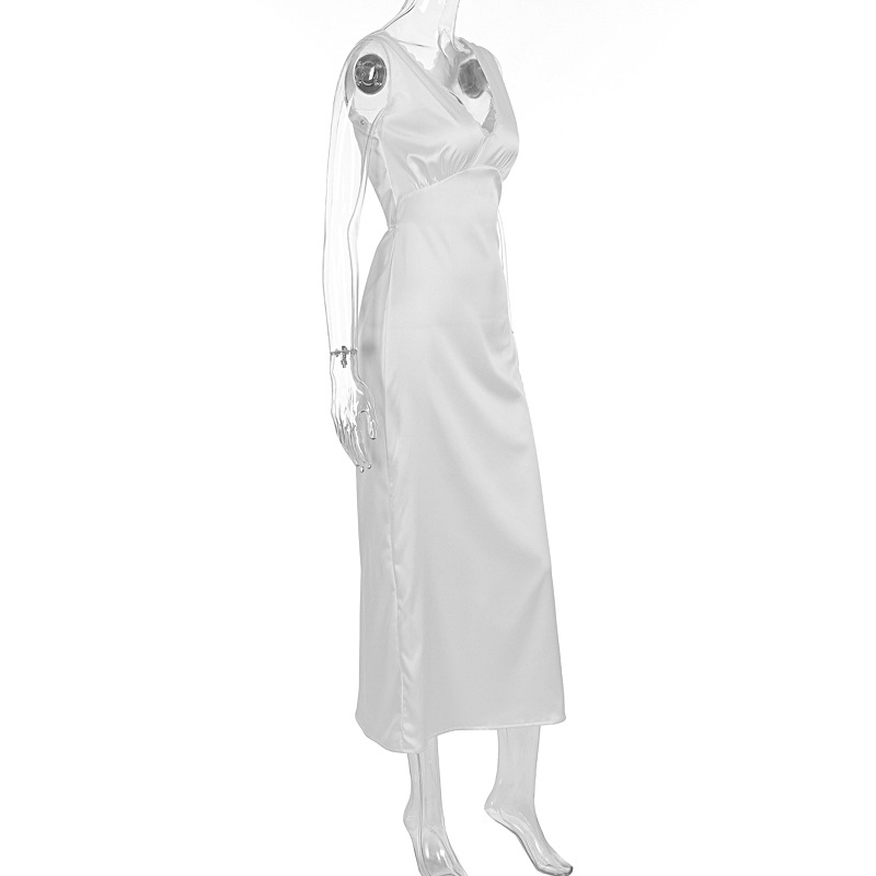 A-Line V-Neck High Waist Polyester Maxi Skirt