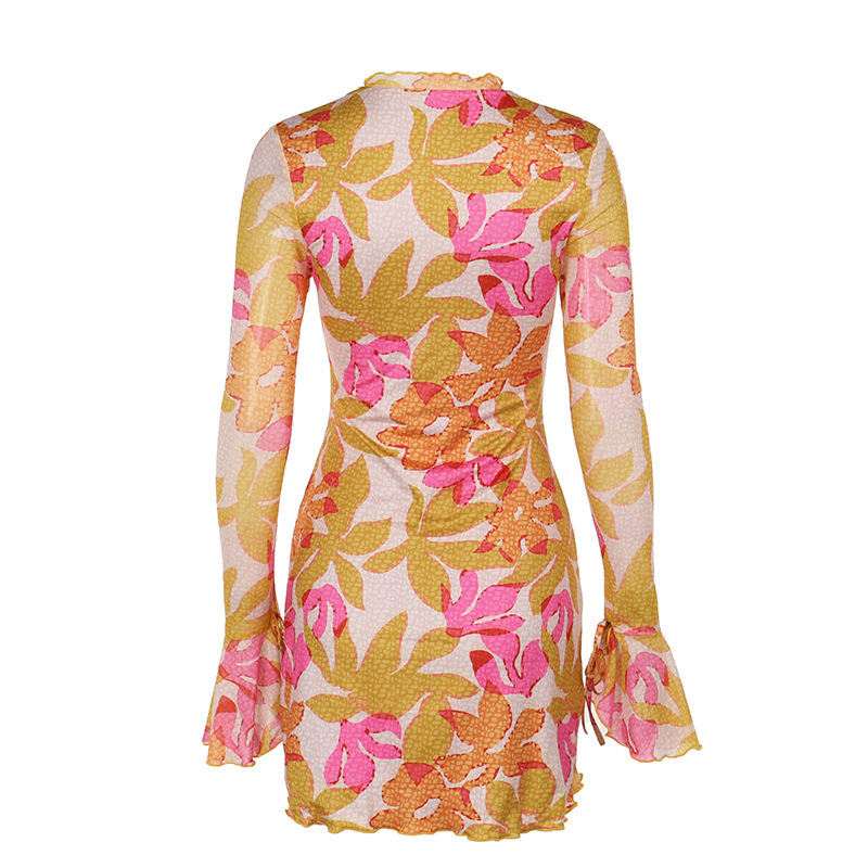 V-Neck Flared-Cuff High-Waist Belted Mini Dress