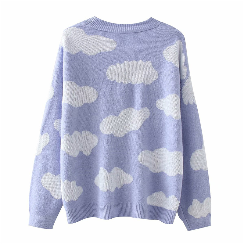 Women Single Breasted V Neck Knitwear Ladies Loose Vintage Sweater