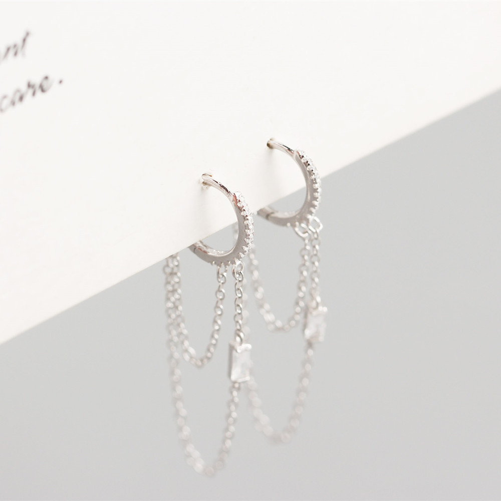 Light Luxury S925 Sterling Silver INS Chain Tassel Design Feel Earrings Ear Buckles Versatile Earrings Female