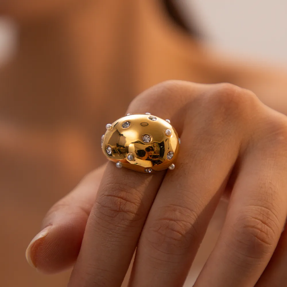 Thick Hollow Brushed Gold-Tone Water-Resistant Ring