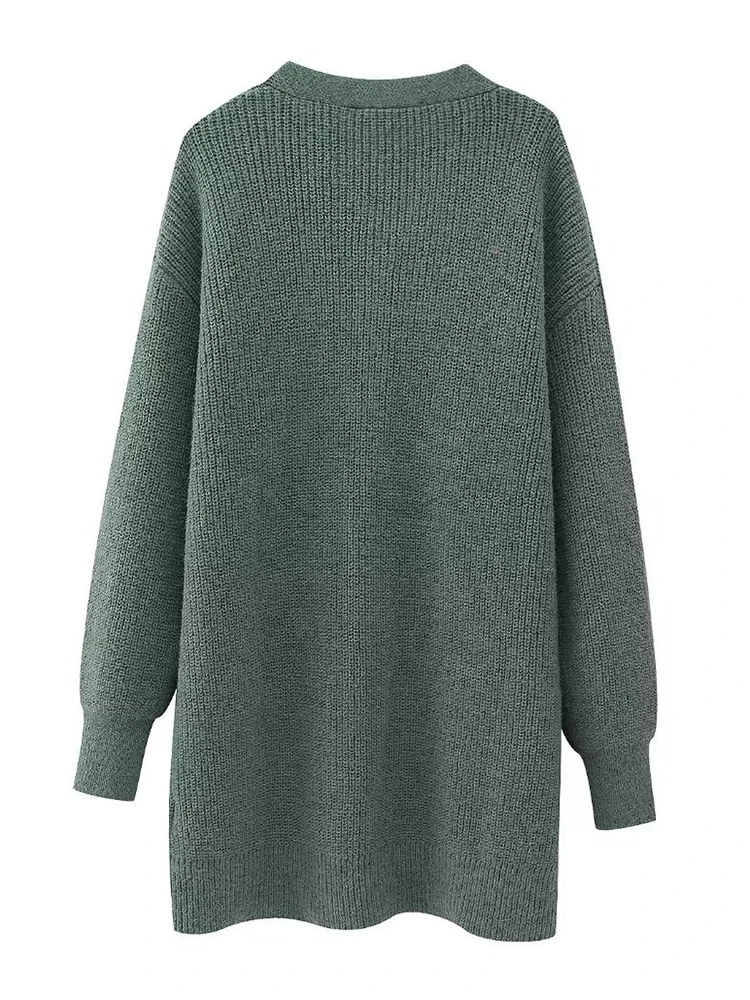 Relaxed Fit Cardigan Slash Collar Contrast Panels