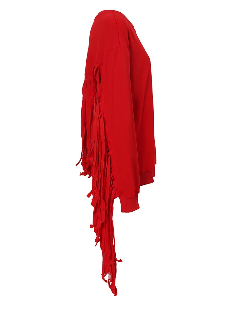 Plus Oversized Cotton Asymmetric Fringe Sweatshirt