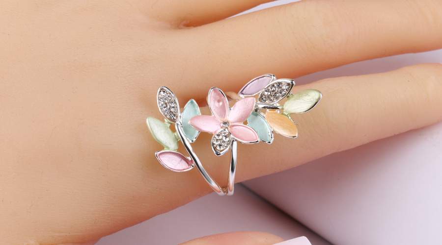 Multicolor Enamel Rings For Women Crystal Wedding Ring Female Vintage Jewelry Wholesale Girl Gift