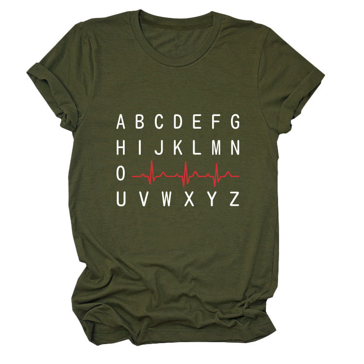 Ladies Geometric Print Round Neck Short Sleeve Tee