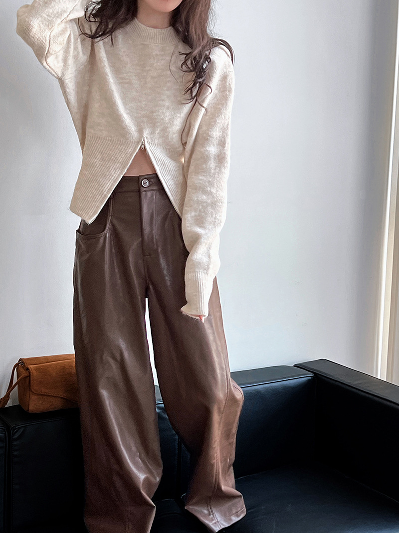 Korean Solid Long Sleeve Loose Crew Sweater