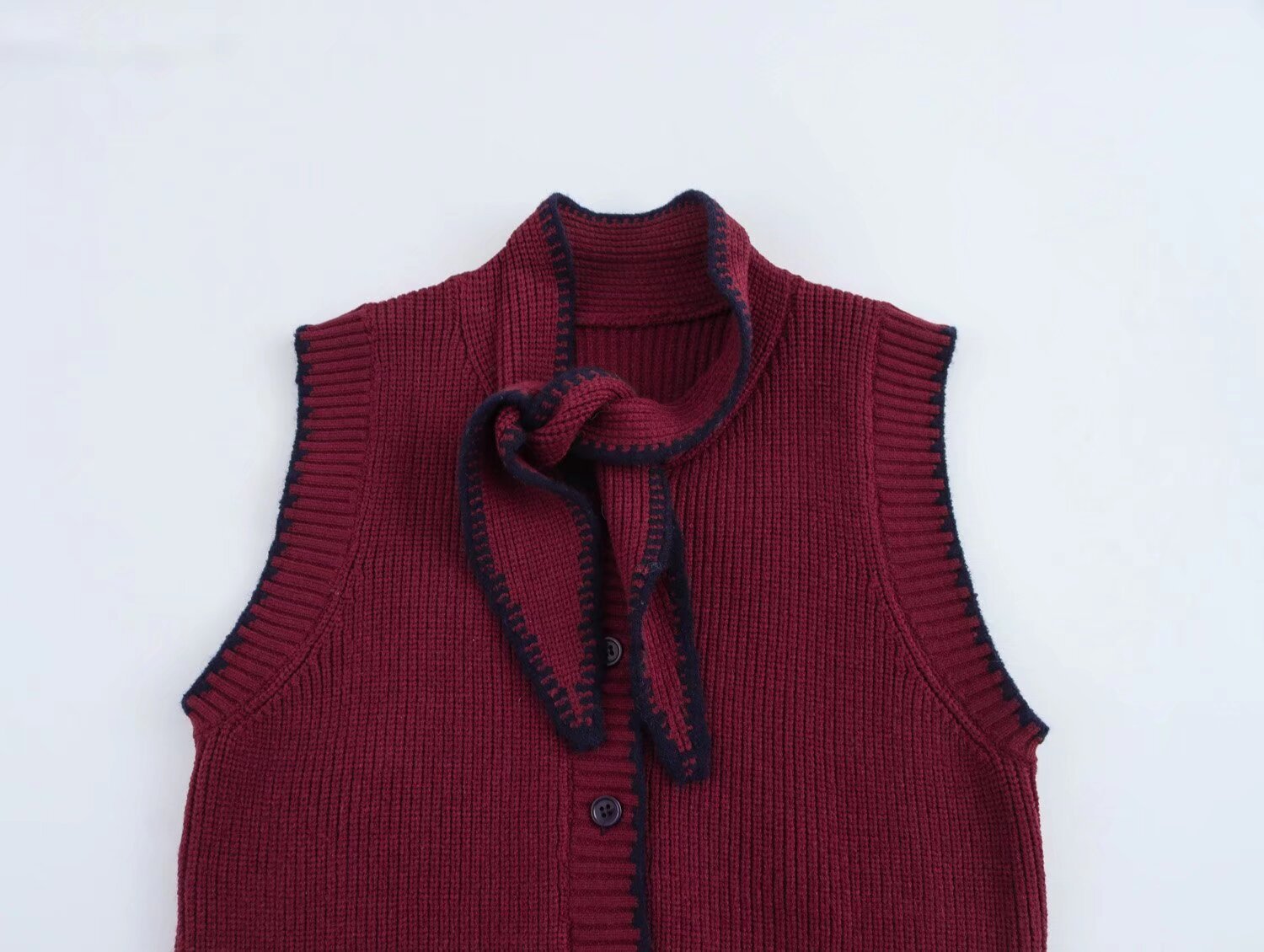 Ladies Color Block Street Ascot Sleeveless Sweater