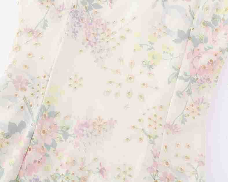 Square Neck Printed Waist-Cinched Short Sleeve Dress Long Skirt
