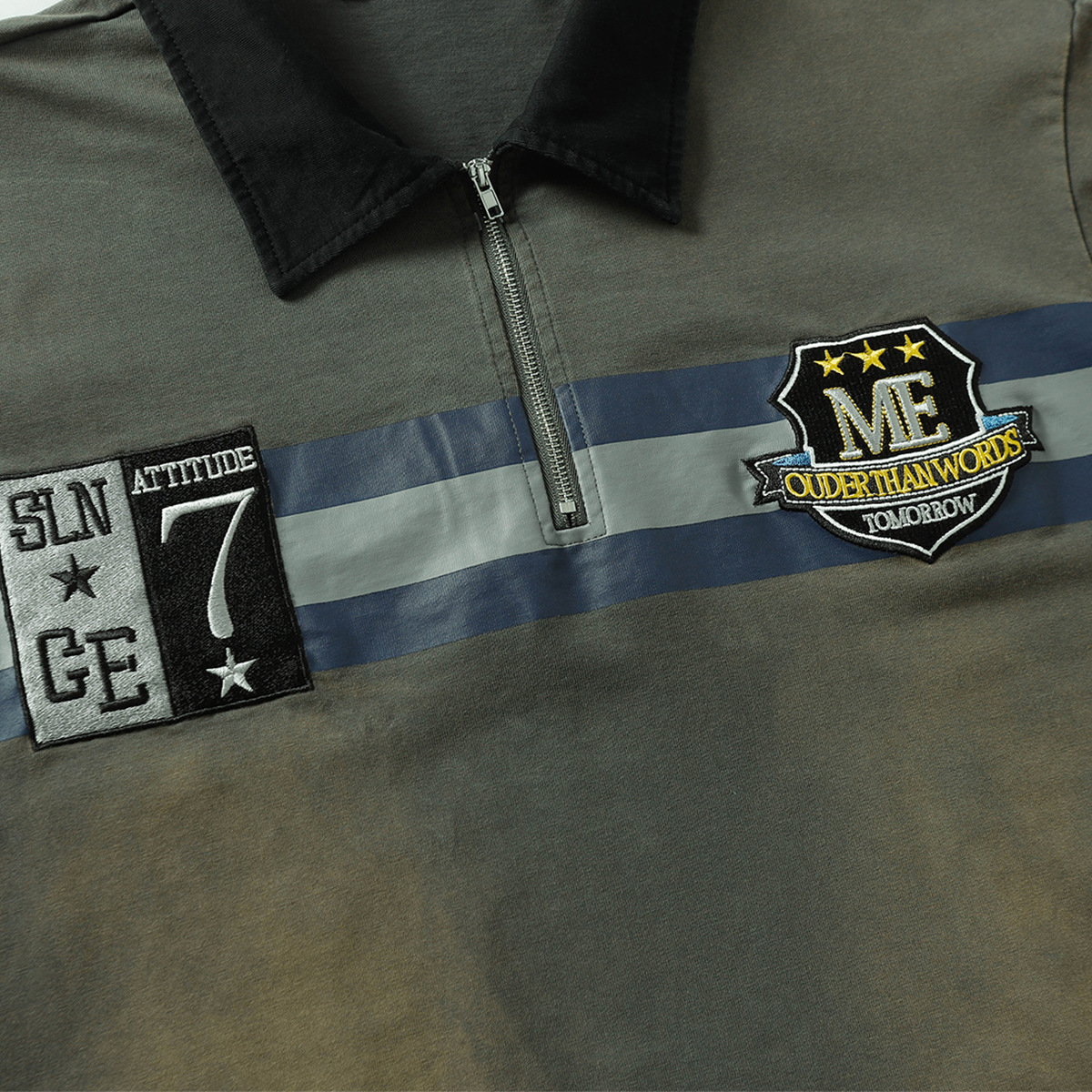 Vintage Button Placket Letter Sweatshirt