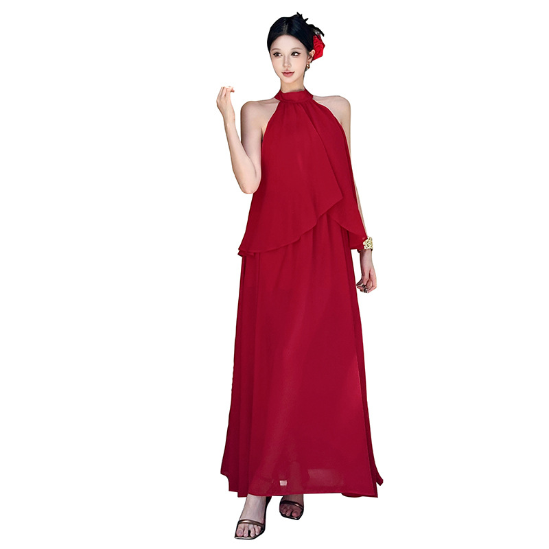 Sleeveless Scarlet Tie Neck Long Dress
