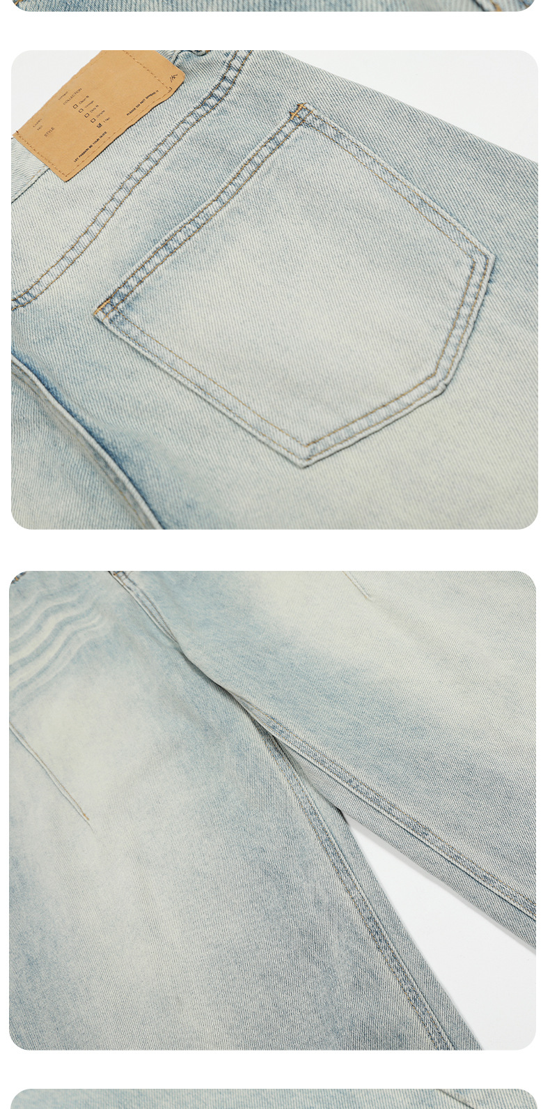 Denim Pants Water Washed Vintage Men's and Women's Straight Clean Fit Casual Wide Leg Trousers