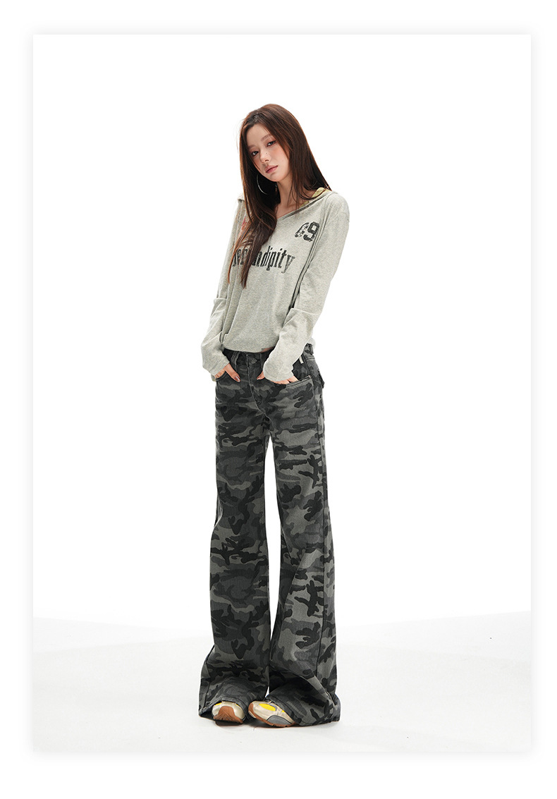 Women's Camouflage Flared Jeans Low Waist Pants