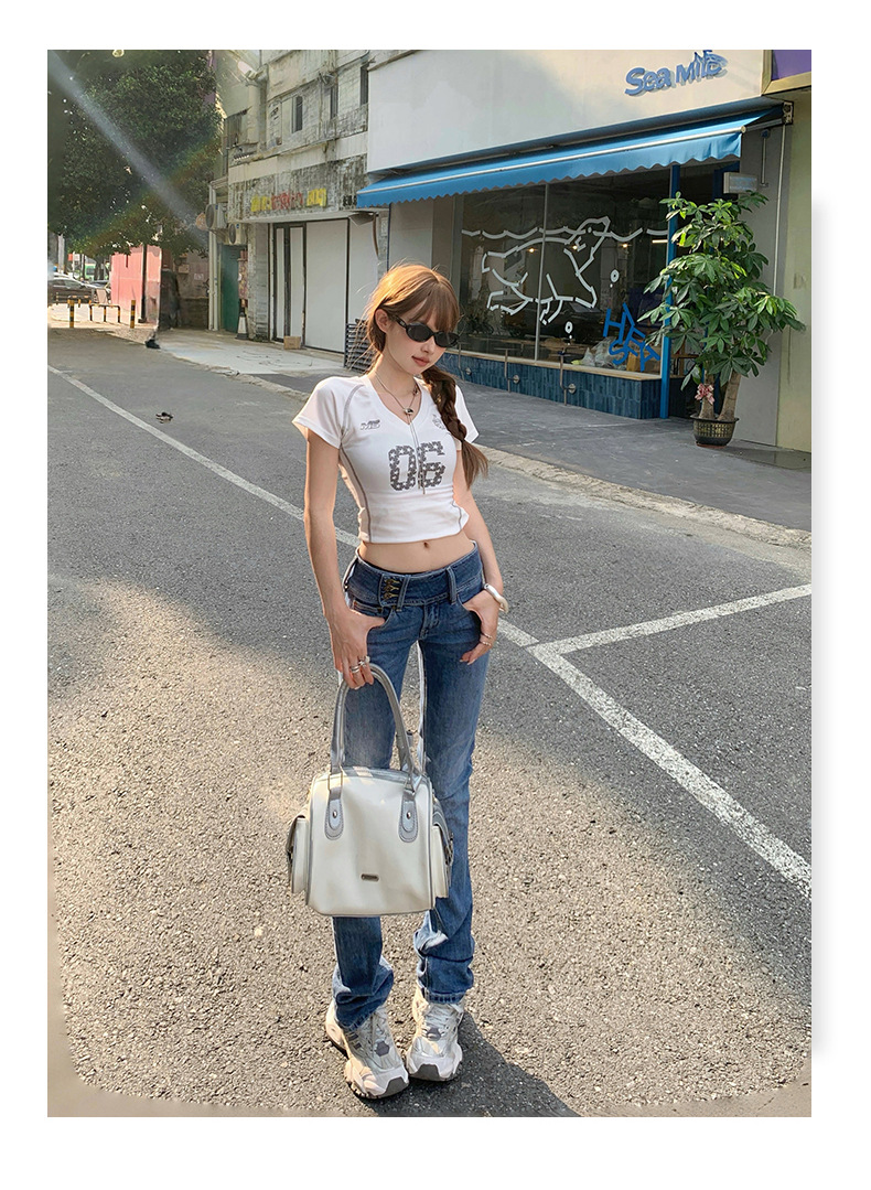 Women's Low Waist Flared Jeans Slim Fit Elastic Straight Leg Horseshoe Pants
