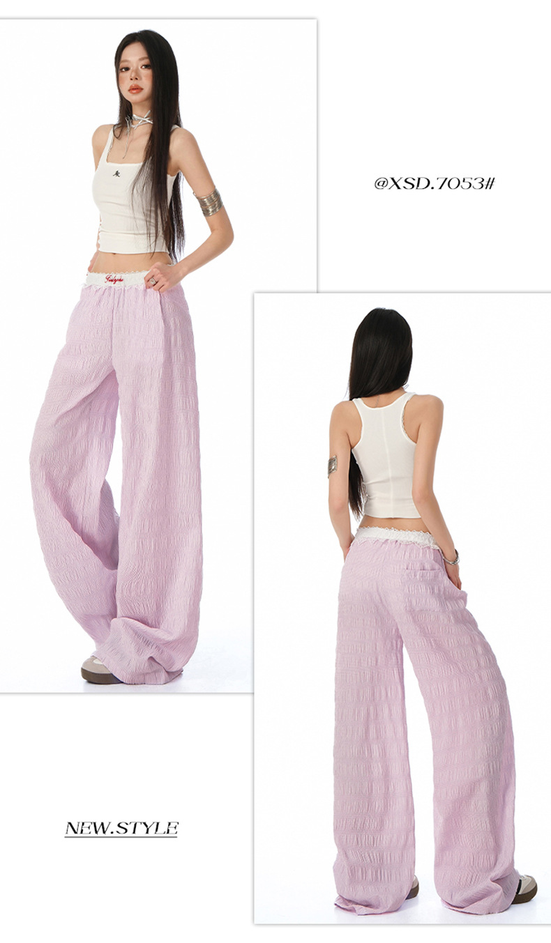 Women's Lace Casual Pants Loose Drape Wide Leg Trousers for Summer Strolling