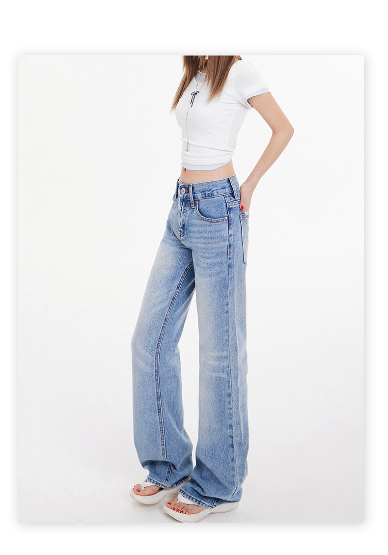 Women's Washed Wide-Leg Jeans Female Loose Slim Floor-Length Straight Pants
