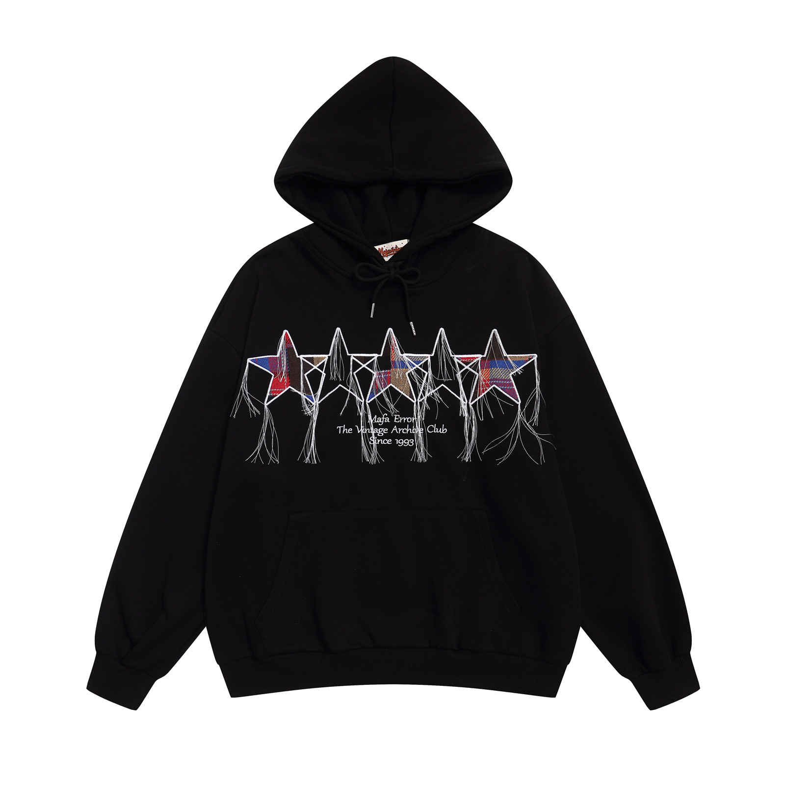 Cotton Retro Oversized Celestial Stitched Tassel Hoodie