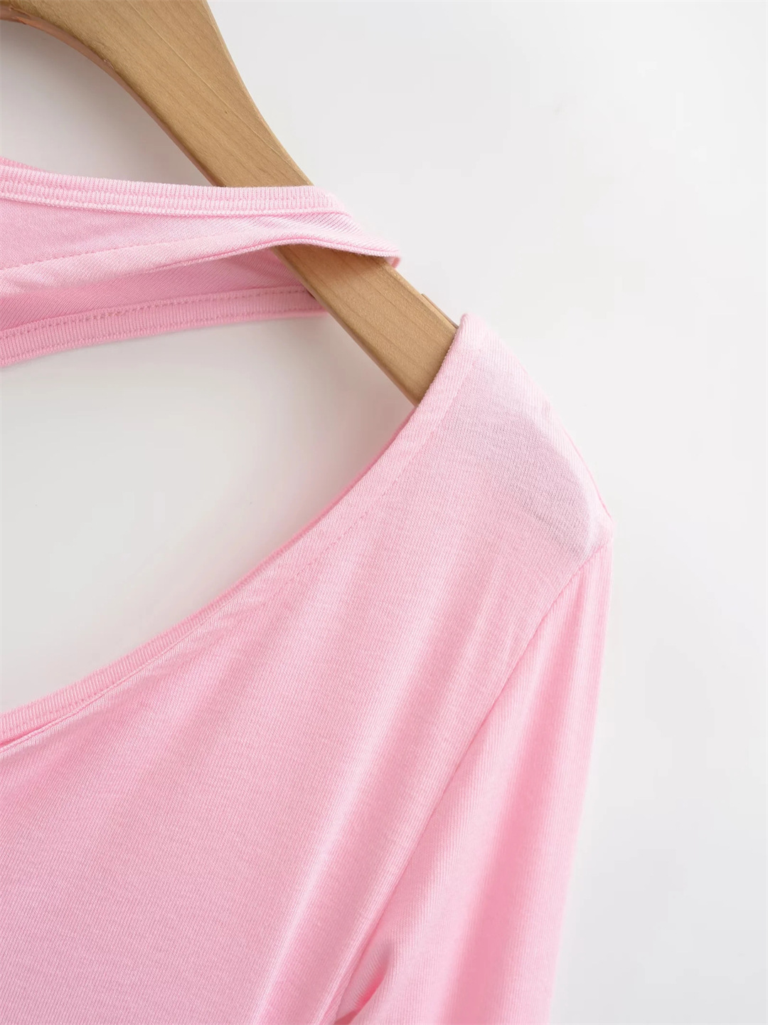 Irregular Collar Slim Removable Strap Full Arm Top