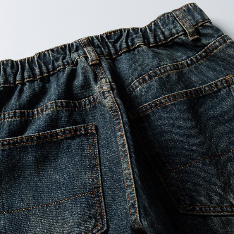 Distressed Basic Loose Straight Casual Washed Denim Pants for Men