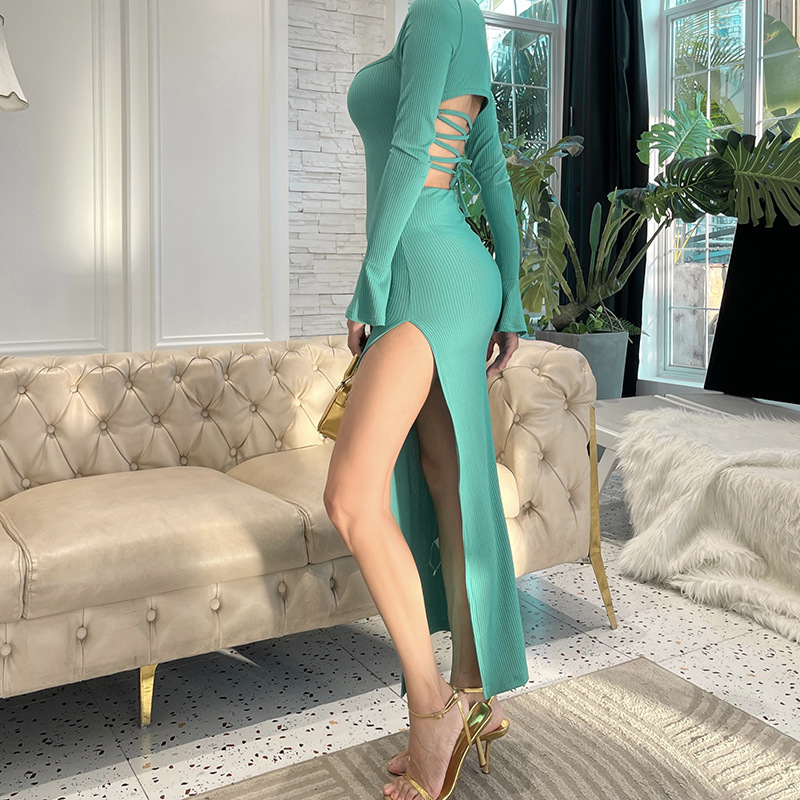 High Waist Bodycon Square Neck Full Sleeve Dress