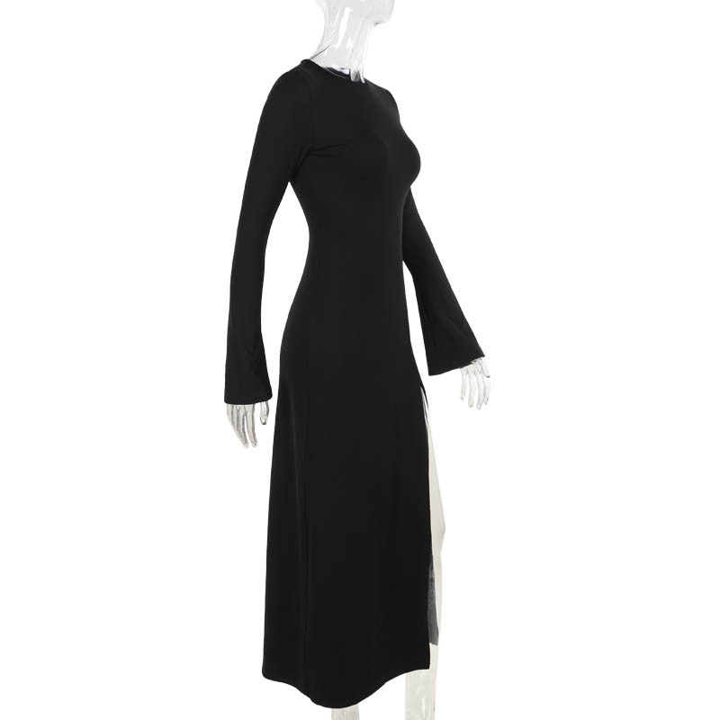 Split A-Line Full Sleeve Shirt Neck Dress