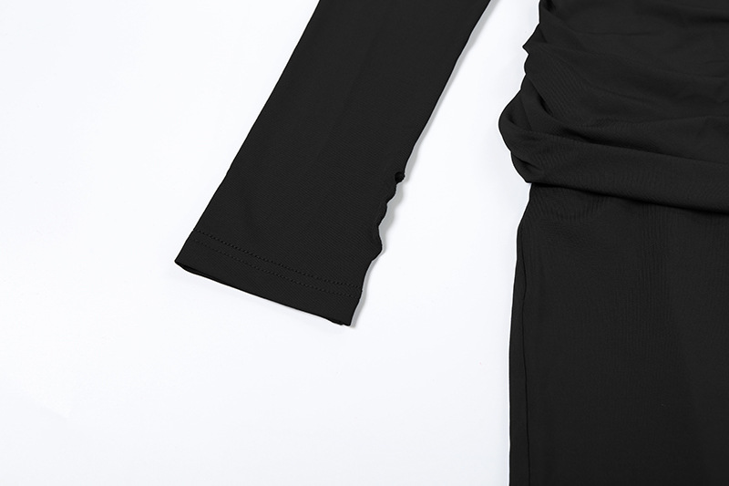 Stretch High-Waist Gathered Full Sleeve Dress