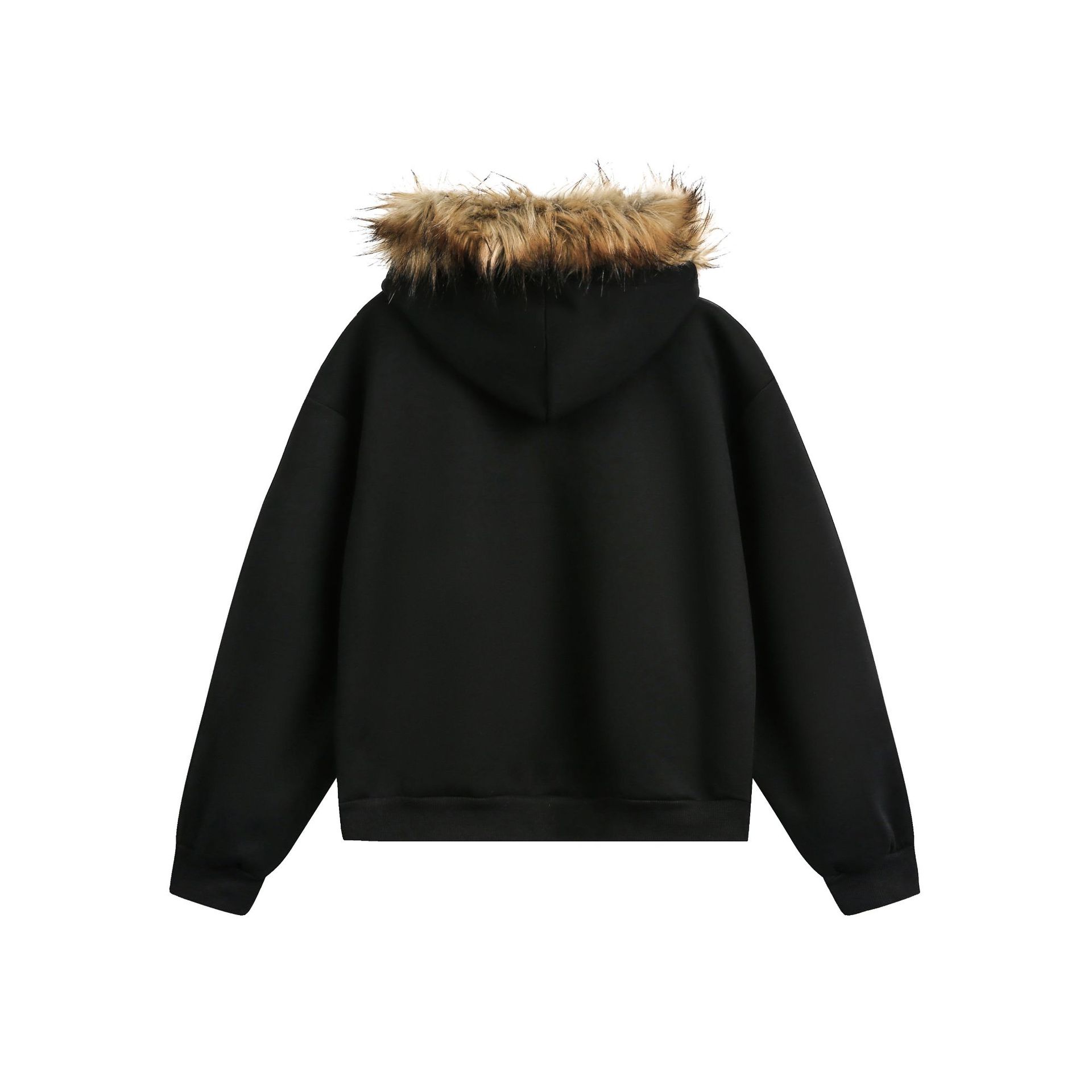 Detachable fur collar spliced zipper hoodie