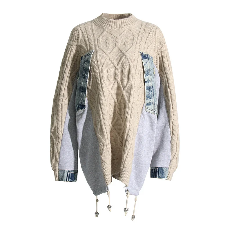 Ladies Oversized Cotton Collet Asymmetric Sweater