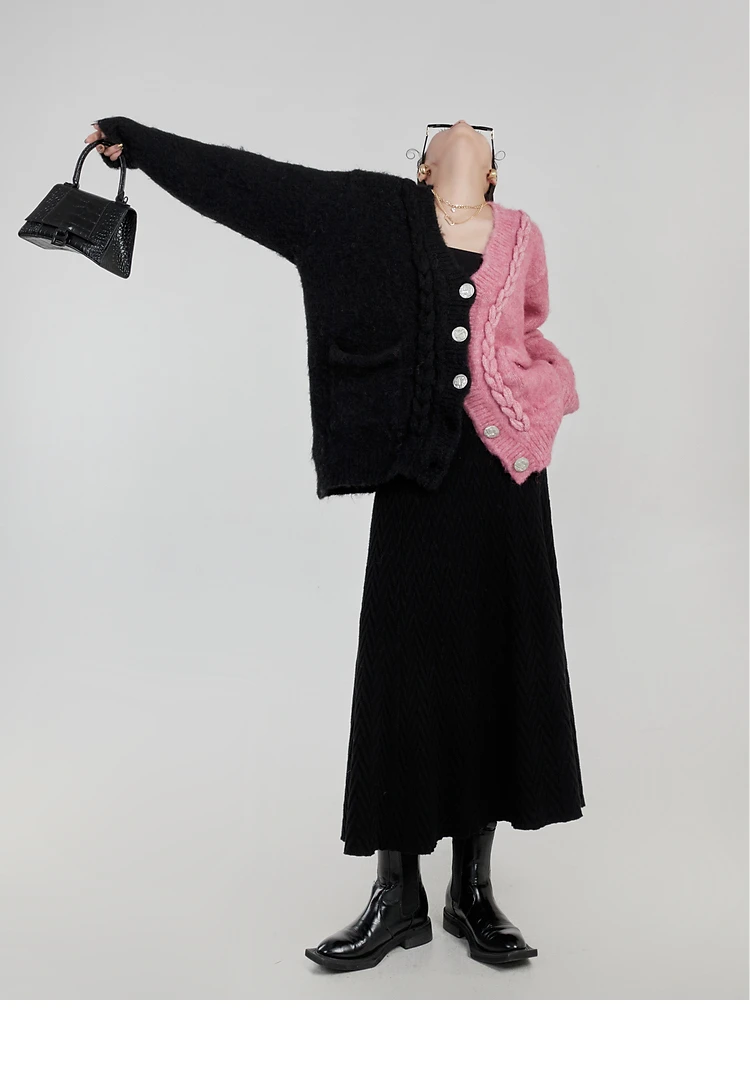 Ladies Colorblock Chunky Oversized Knitted Cardigan
