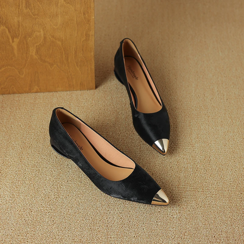 Cowhide Ladies Stiletto Shoes Single Tone Polished