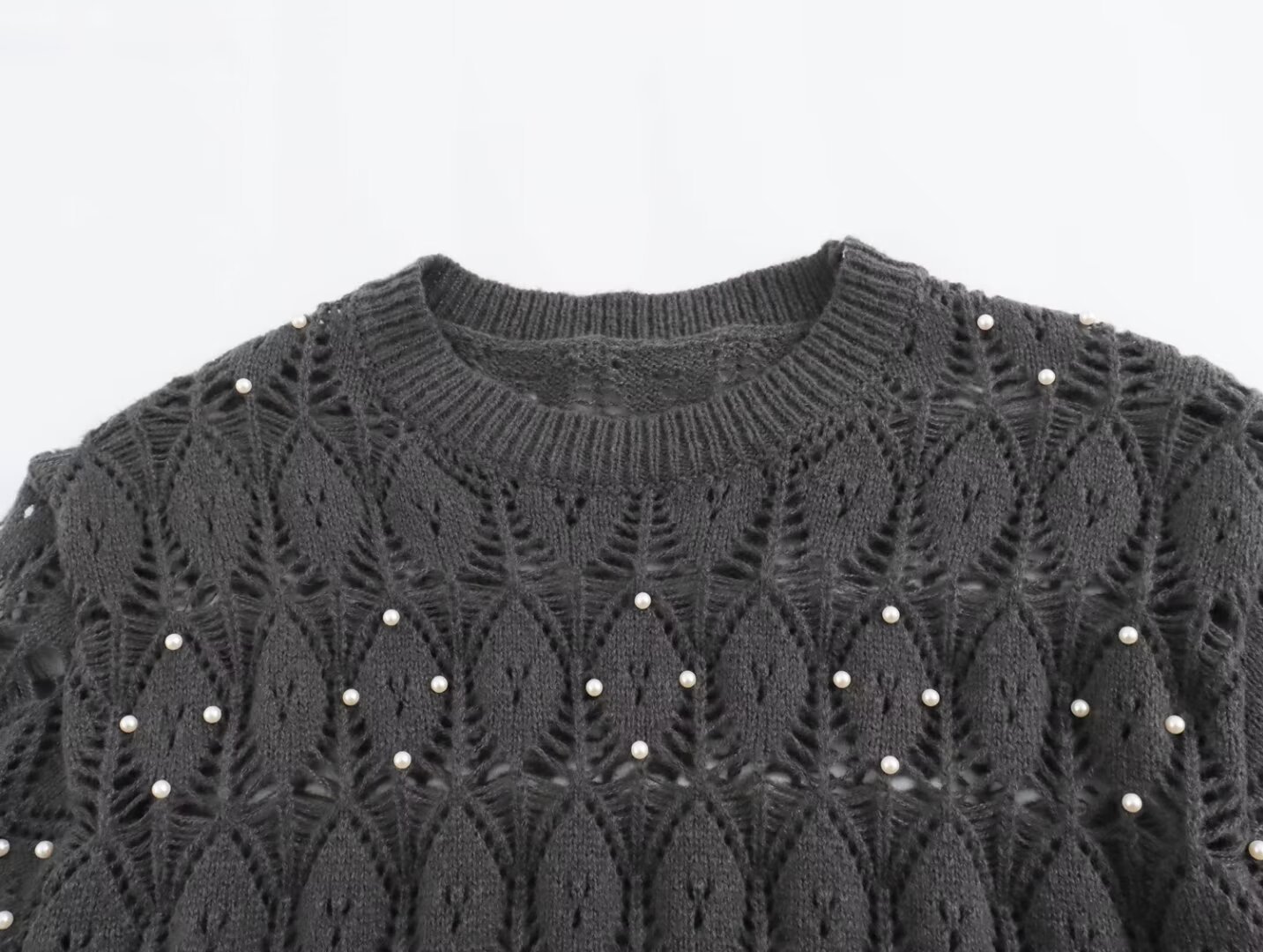 Ladies Loose Solid Embellished Crew Full Sleeve Shirt