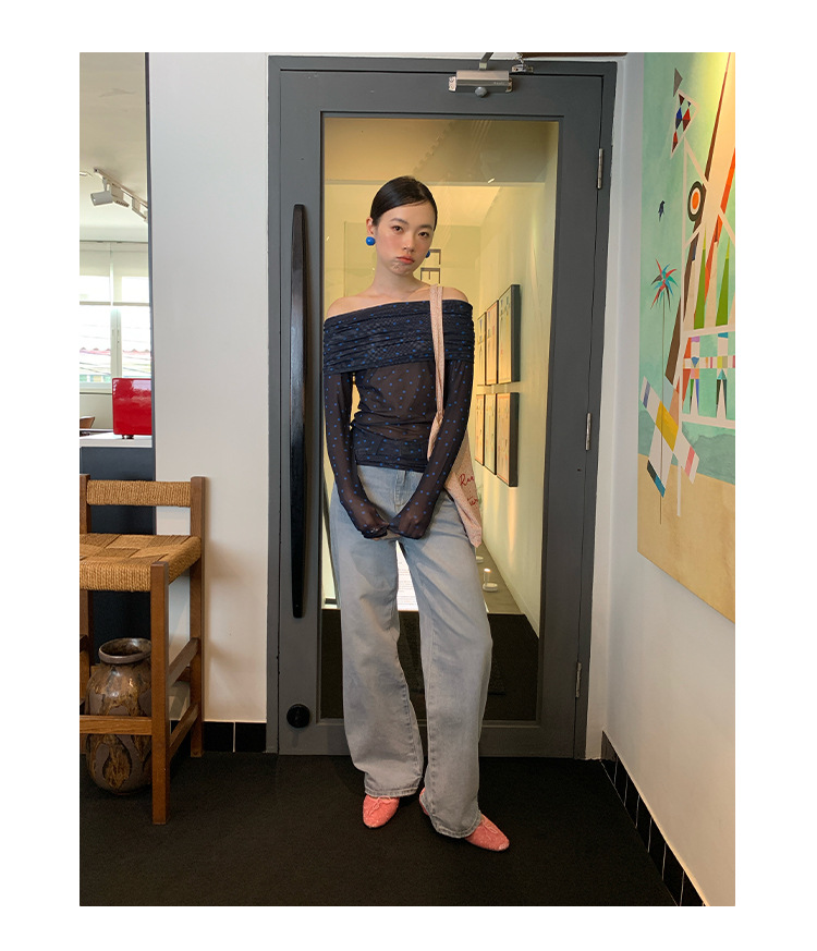 Asymmetric Long Sleeve Wave Point Slim Top