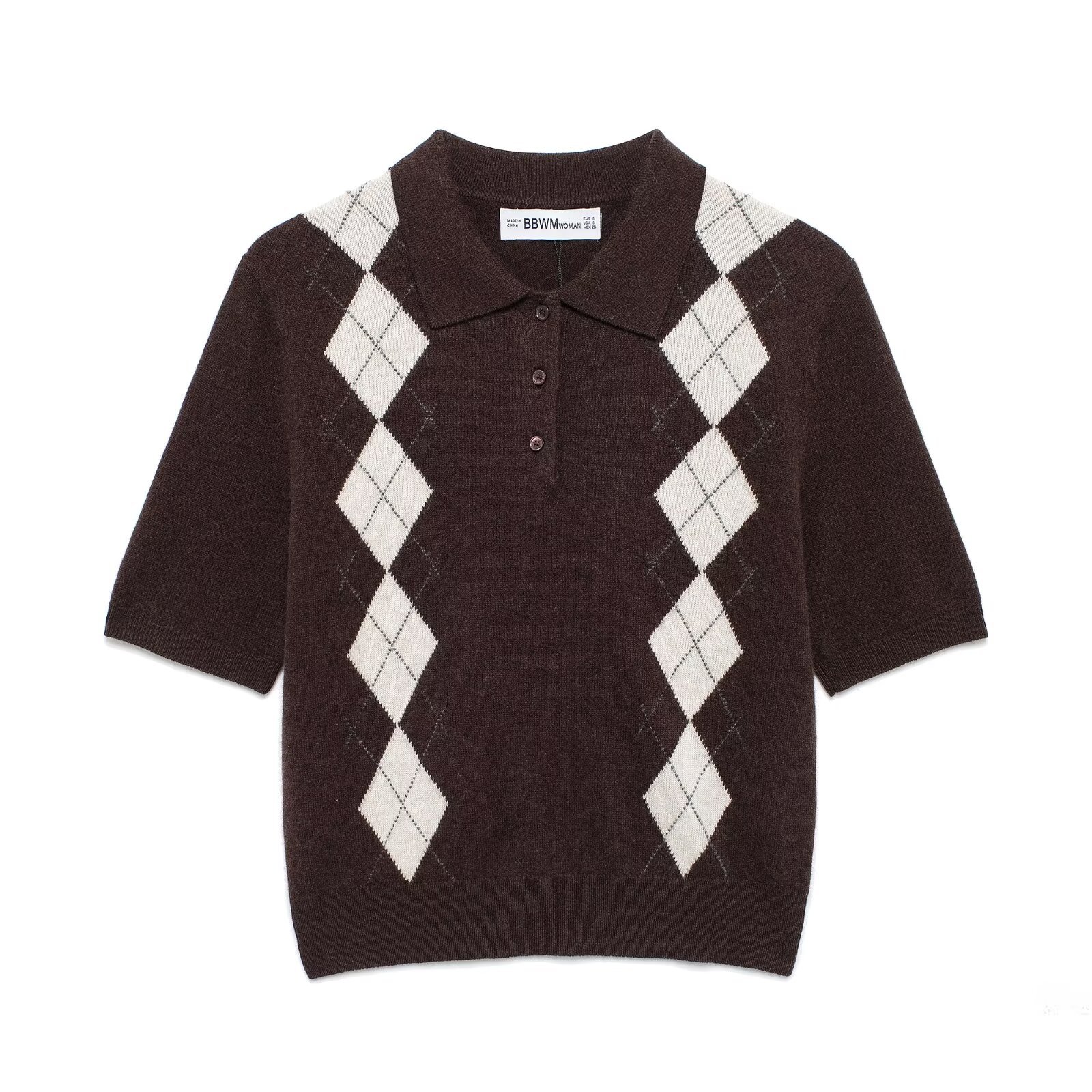 Lozenge Elbow-Length Button Placket Pullover