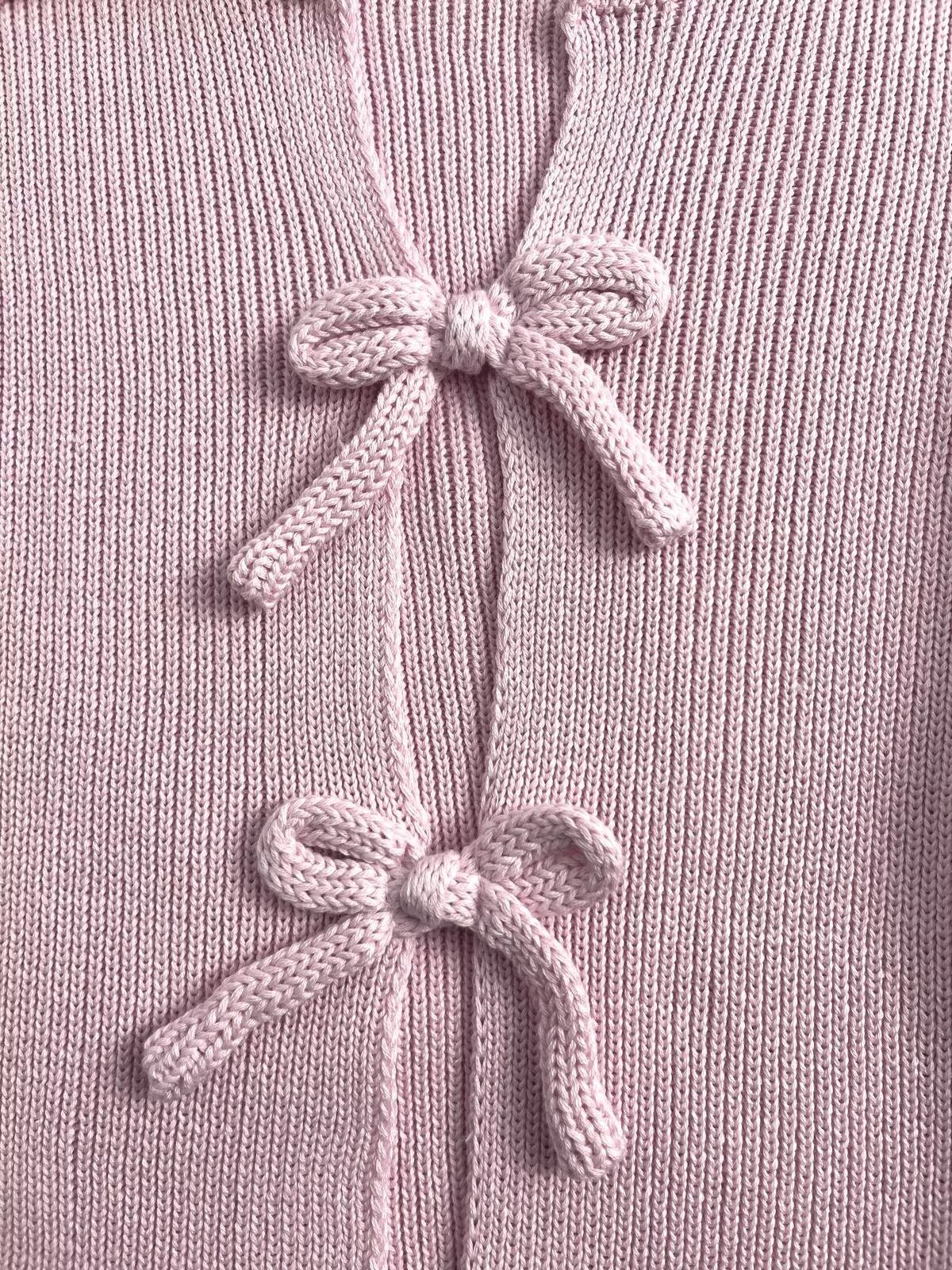 Solid Notched Bow Detail Three-Quarter Sweater