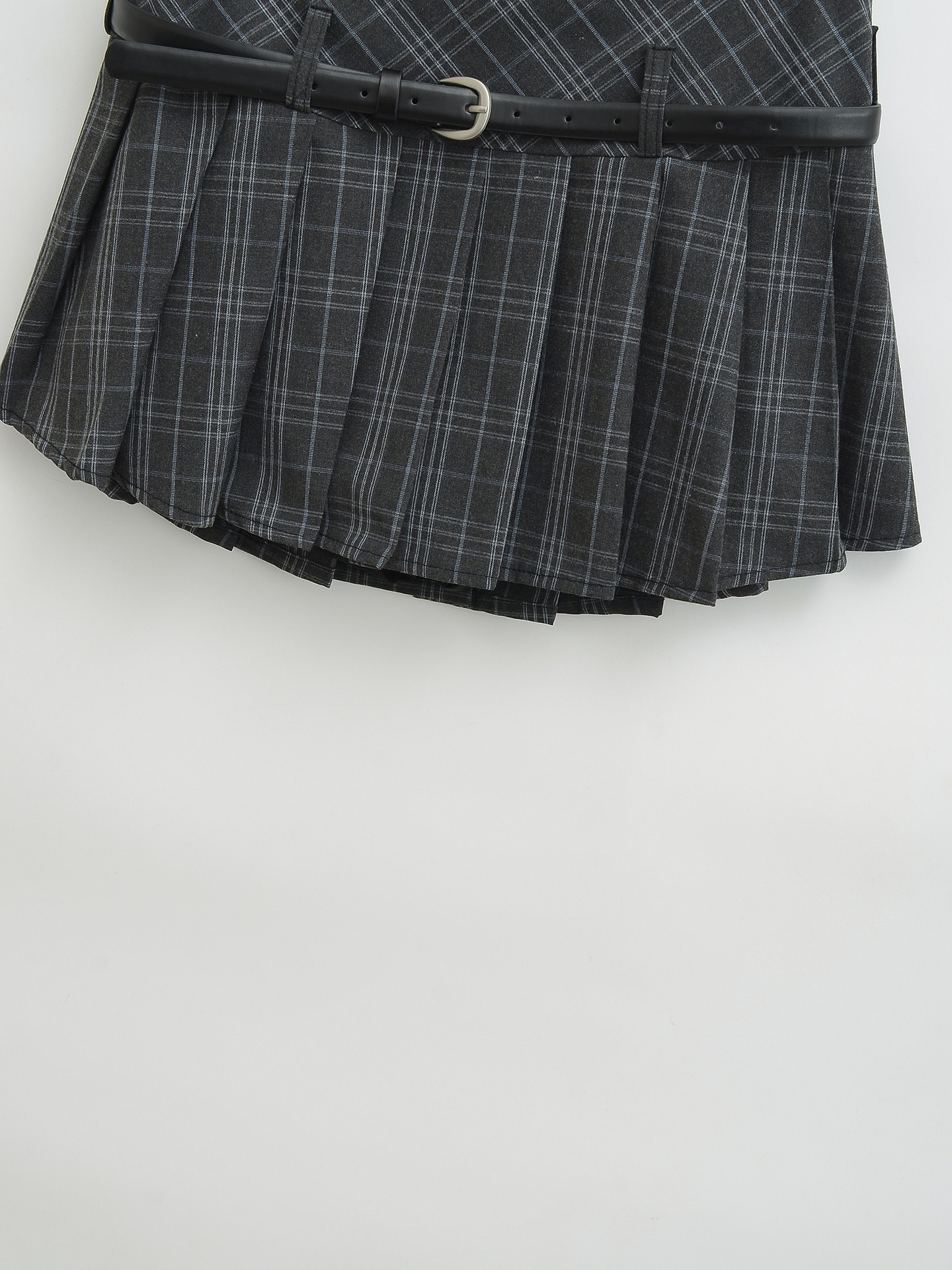 High Waist Slimming Small Plaid Belt Pleated Skirt Short Skirt