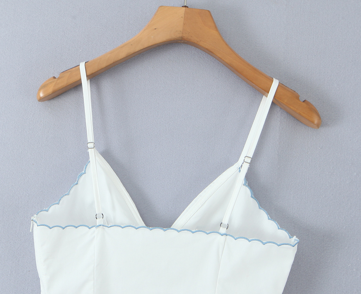 V-neck lace checkered suspender