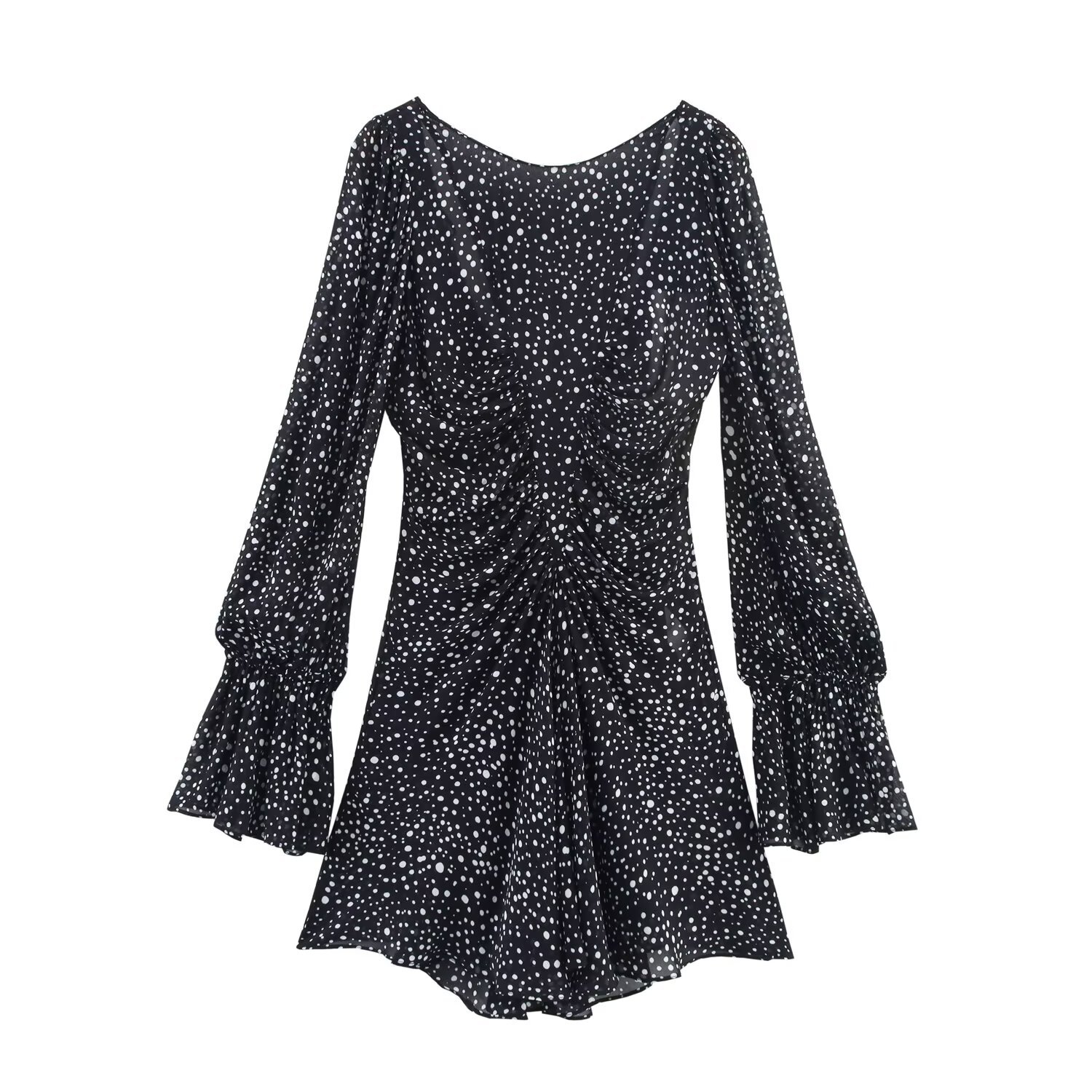 Women's Clothing Trumpet Sleeve Ruffle Polka Dot Short Skirt