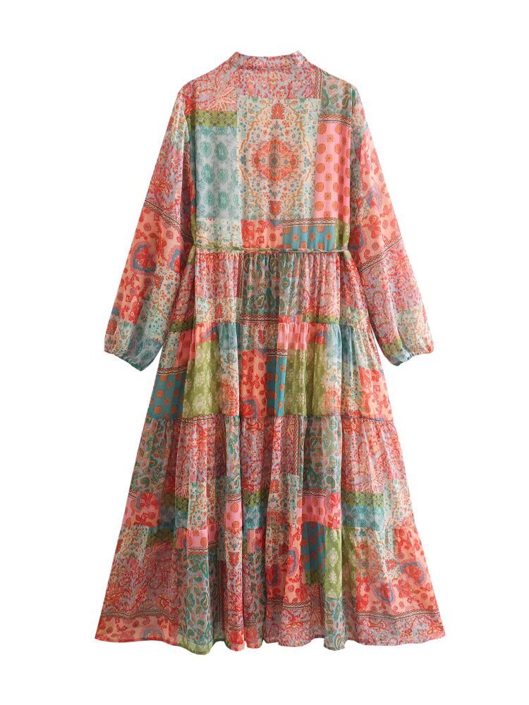 Women's Clothing V-neck Long-sleeved Printed Dress