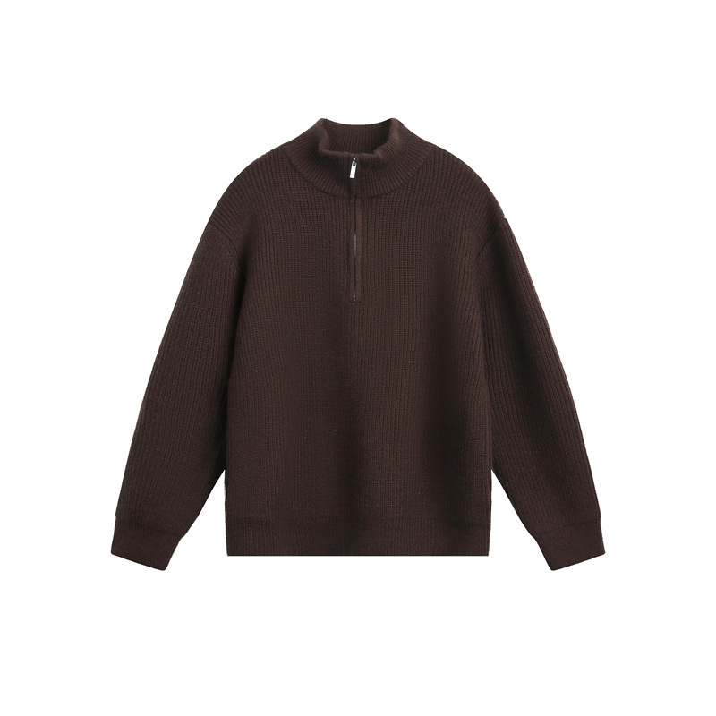 Oversized Japanese Workwear Zip-Up Ribbed Sweater