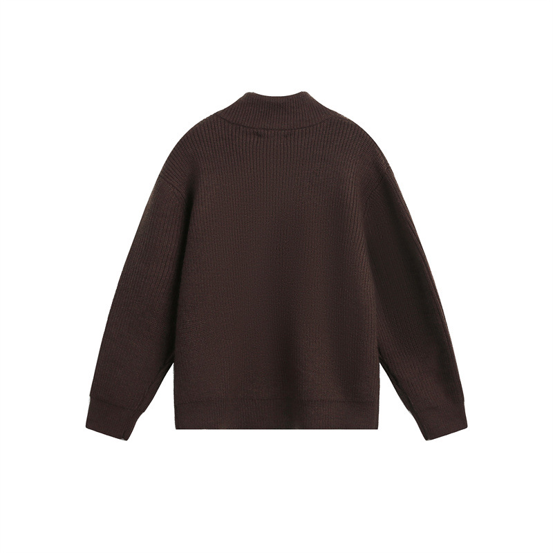 Oversized Japanese Workwear Zip-Up Ribbed Sweater