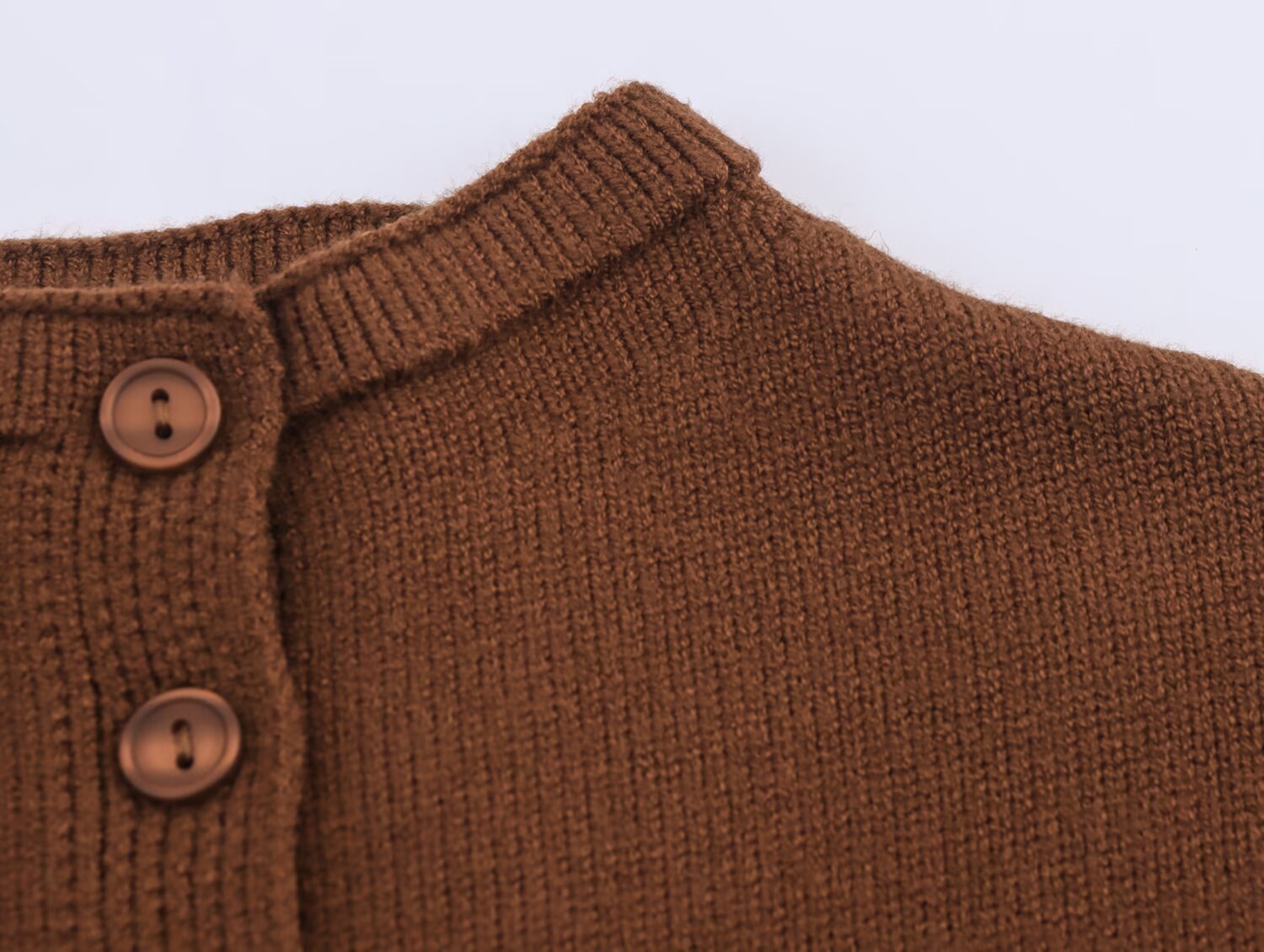 Mandarin Neck Three-Quarter Sleeve Button-Front Polyester Cardigan