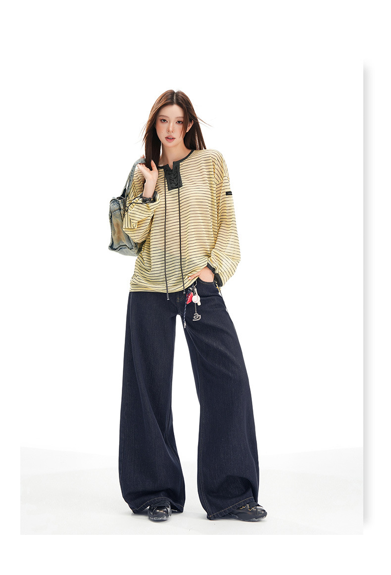 Women's Wide-Leg Jeans Loose Slim High-Waist Drape Floor-Length Straight Pants