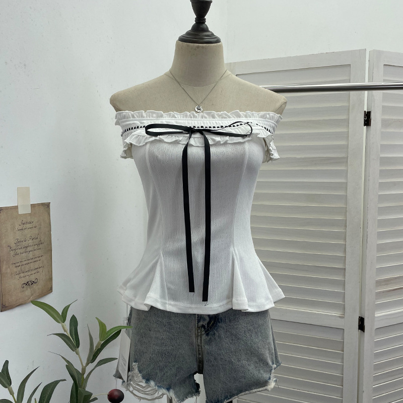 Ruffled Asymmetric Sleeveless Ribbon Knot Top